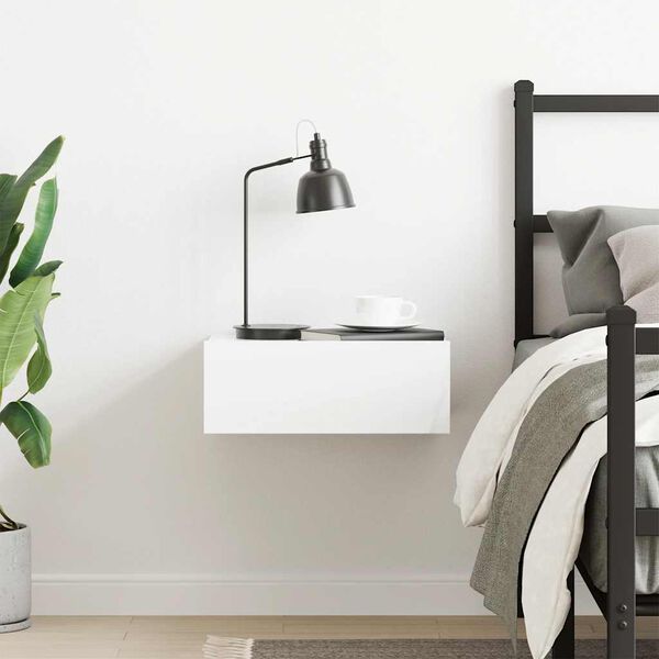 vidaXL Kelluva y&ouml;p&ouml;yt&auml; korkeakiilto valkoinen 40x30x15 cm tekninen puu