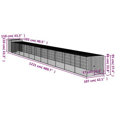 vidaXL Kanakoppi/ulkotila v.harmaa 110x1221x110 cm galvanoitu teräs