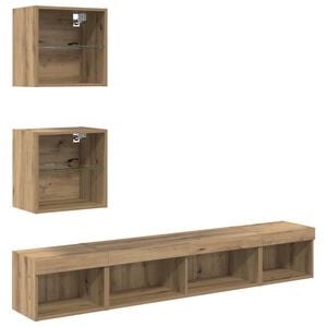 vidaXL TV Sein&auml;kappaleet LED:ll&auml; 5 pcs Artisan tammi Tekninen puu