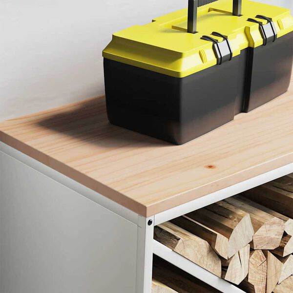 vidaXL polttopuuteline, puinen kansi valkoinen 100,5x35,5x40 cm