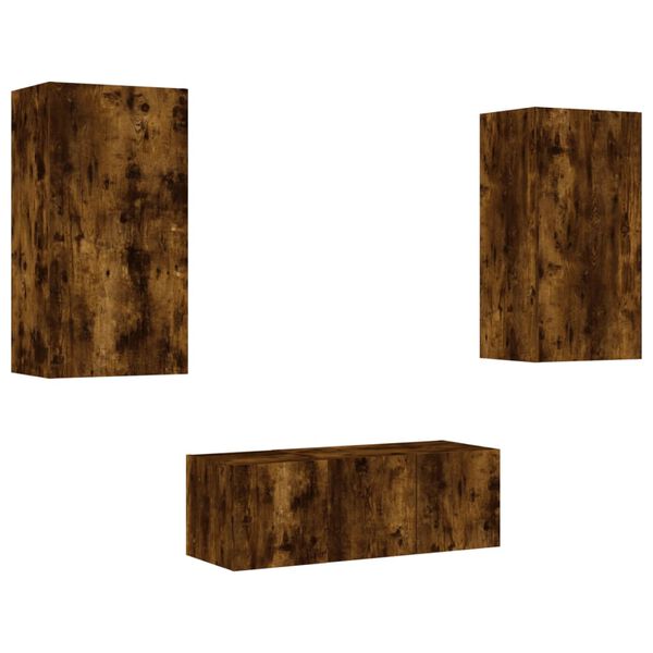 vidaXL 4-osainen LED TV-kaappisarja savutammi tekninen puu