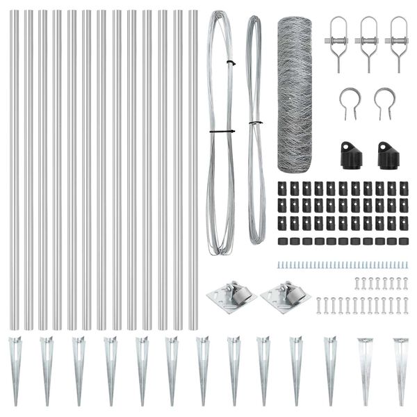 vidaXL Aita paalujen kanssa Hopea 0.5 x 25 m