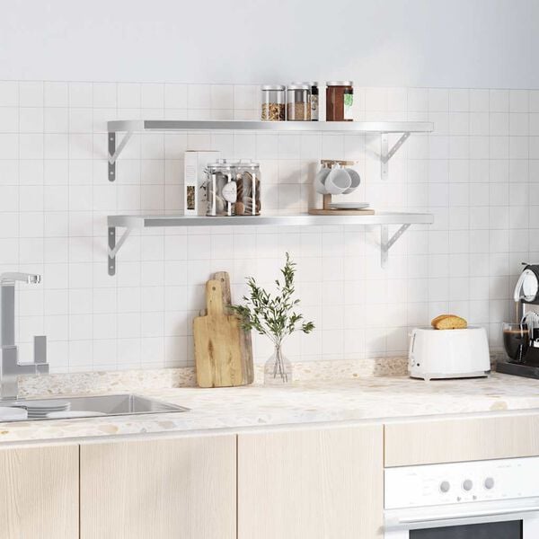 vidaXL Sein&auml;hyllyt 2 kpl 100x30 cm hopea ruostumaton ter&auml;s