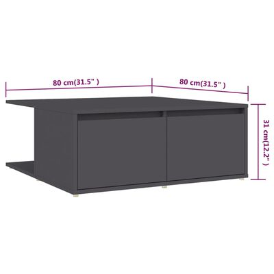 vidaXL Sohvapöytä harmaa 80x80x31 cm lastulevy