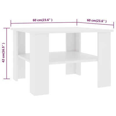 vidaXL Sohvapöytä valkoinen 60x60x42 cm tekninen puu