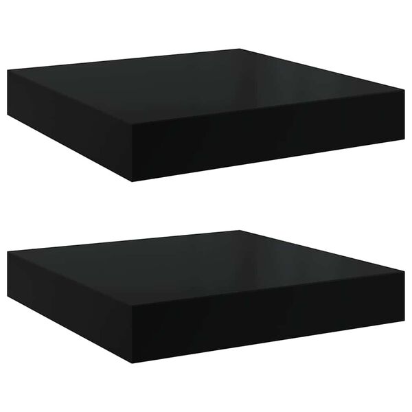 vidaXL Kelluvat sein&auml;hyllyt 2kpl korkeakiilto musta 23x23,5x3,8 cm MDF
