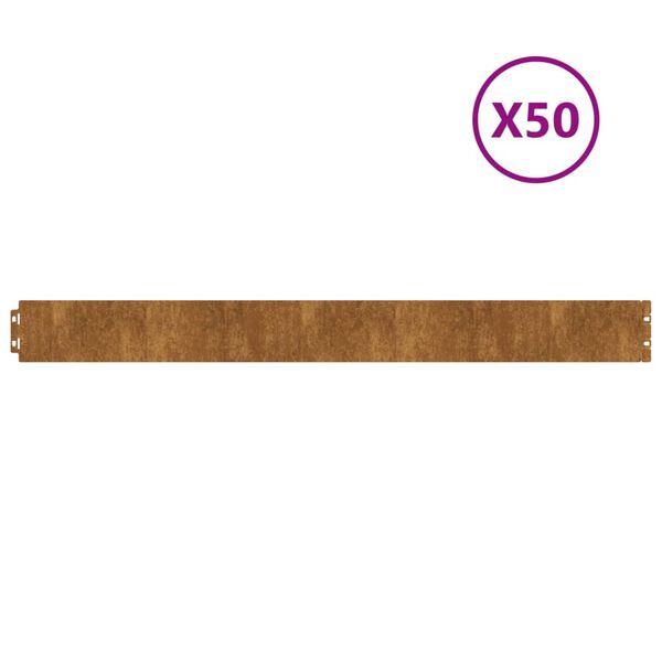 vidaXL Nurmikonreunukset 50 kpl 10x103 cm joustava Corten-teräs