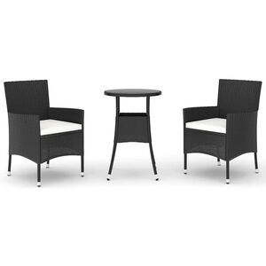 vidaXL 3-osainen Ulkobistrosarja tyynyill&auml; musta polyrottinki