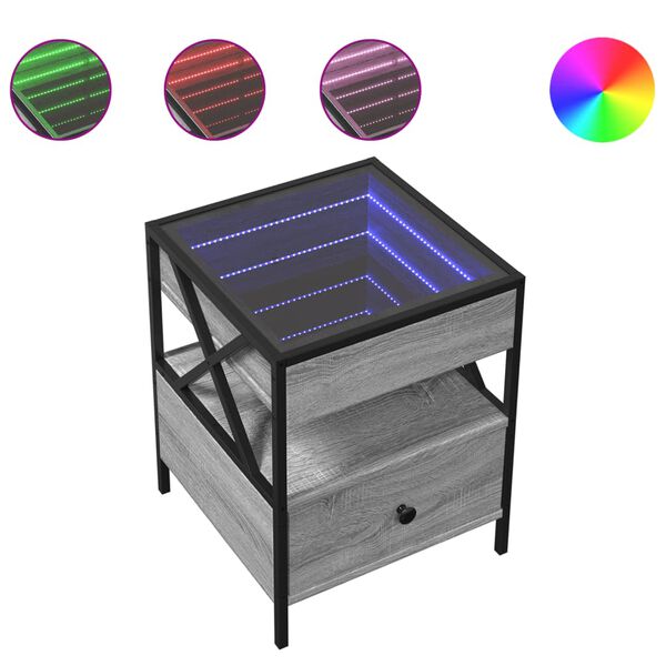 vidaXL sohvapöytä Infinity LED-valoilla harmaa Sonoma 40x40x51 cm