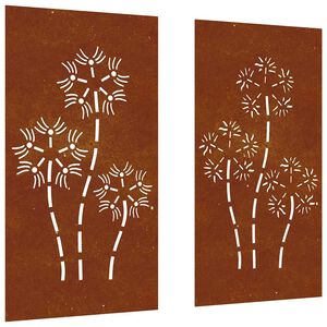 vidaXL Puutarhasein&auml;koristeet 2 kpl 105x55 cm corten ter&auml;s kukkakuvio