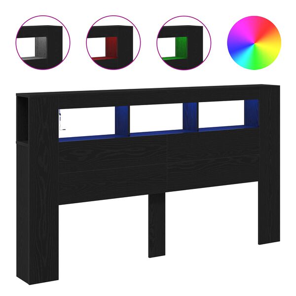 vidaXL LED-p&auml;&auml;ty Musta tammi. 180 x 18,5 x 103,5 cm Tekninen puu