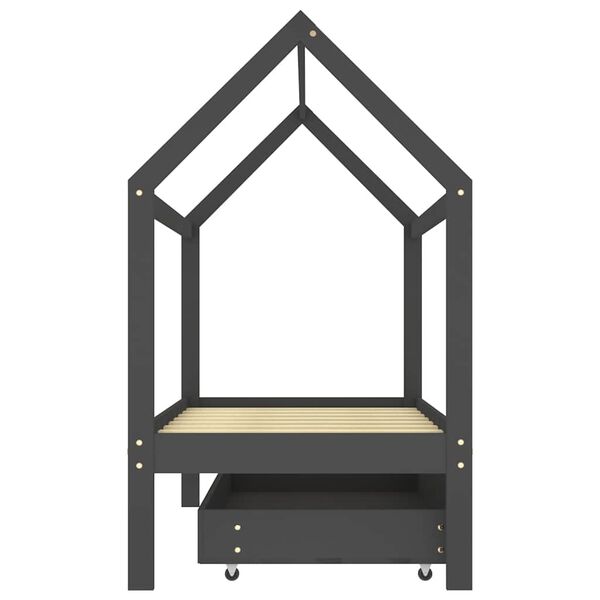 vidaXL Lasten sängynrunko laatikolla t.harmaa täysi mänty 80x160 cm