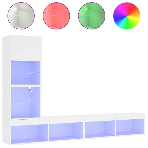 vidaXL 4-osainen LED TV-kaappisarja valkoinen tekninen puu