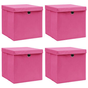 vidaXL S&auml;ilytyslaatikot kansilla 4 kpl pinkki 32x32x32 cm kangas
