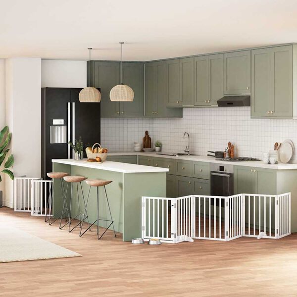 vidaXL Koiraportti kokoontaittuva 15 paneelia valk. 750 cm poppelipuu