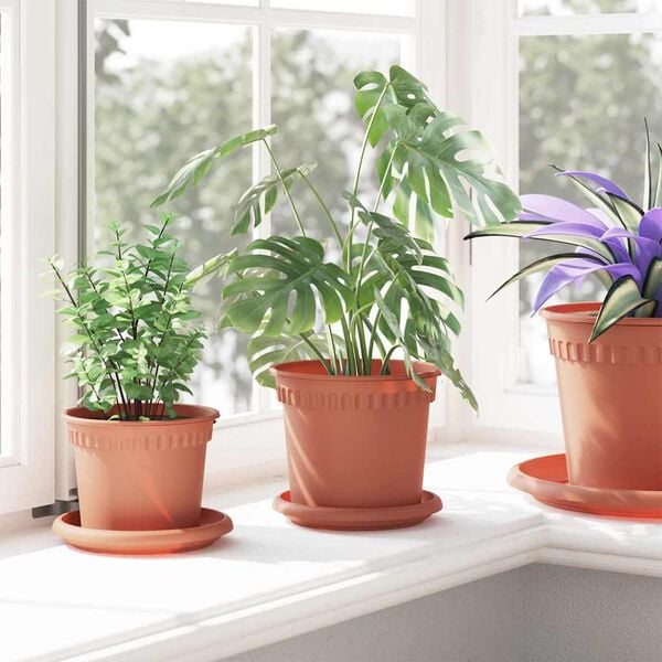 vidaXL Py&ouml;re&auml; kukkatarjotin 24 pcs Tiilenpunainen &Oslash; 14 x 2 cm Muovi