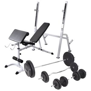 vidaXL Kuntopenkki painotelineell&auml;, levy- ja k&auml;sipainosarja 90 kg