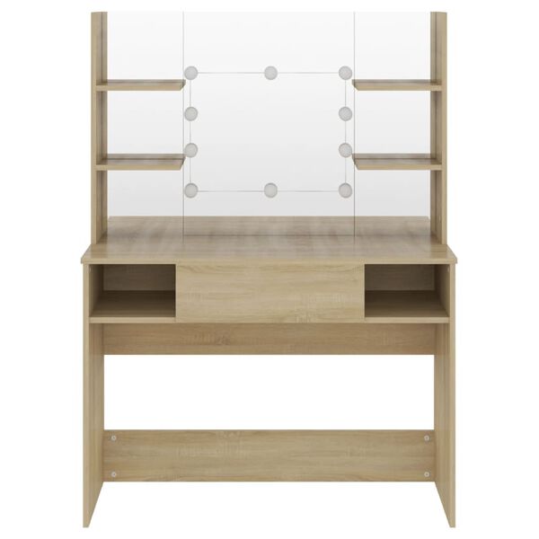 vidaXL Meikkipöytä LED-valoilla 100x40x135 cm MDF tammi