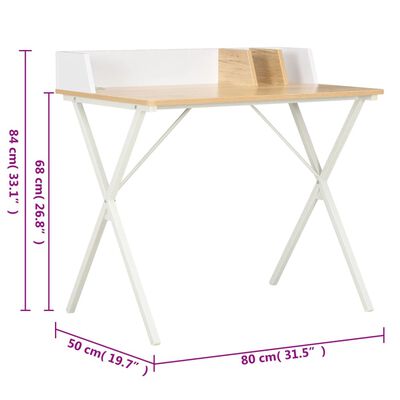 vidaXL Työpöytä valkoinen ja luonnollinen 80x50x84 cm
