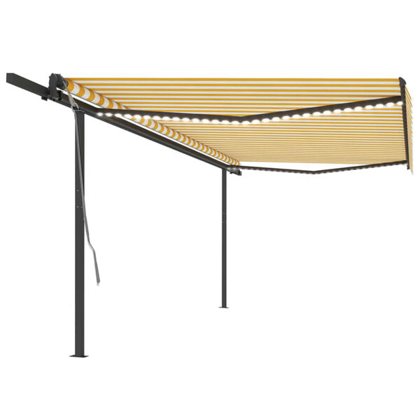 vidaXL Sisäänkelattava markiisi LED/tuulisensori 5x3 m keltavalkoinen