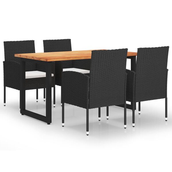 vidaXL 5-osainen Ulkoruokailuryhm&auml; tyynyill&auml; polyrottinki musta