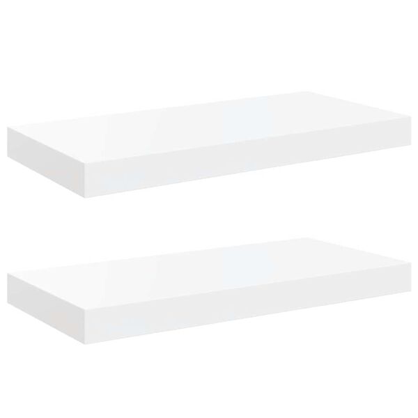 vidaXL Kelluvat sein&auml;hyllyt 2 kpl korkeakiilto valk. 50x23x3,8 cm MDF