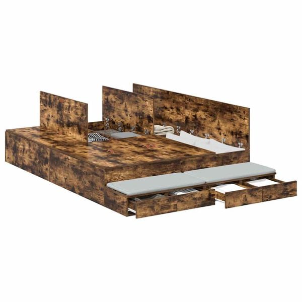 vidaXL Säilytystilallinen sängynrunko Savupähkinä 160 cm Tekninen puu