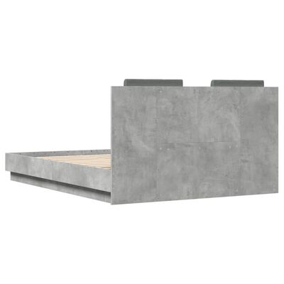 vidaXL Sängynrunko päädyllä ja LED-valoilla betoninharmaa 120x190 cm