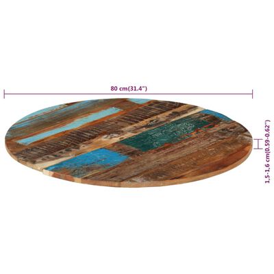 vidaXL Pyöreä pöytälevy 80 cm 15-16 mm täysi kierrätetty puu