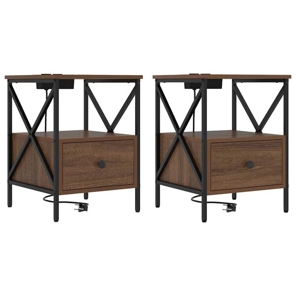 vidaXL Y&ouml;p&ouml;yt&auml;kaappi 2 pcs Ruskea tammi 41,5 x 40,5 x 55 cm