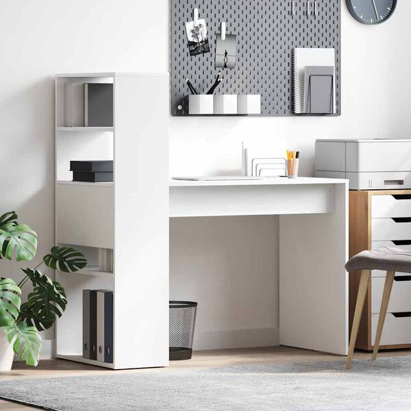 vidaXL Pöytä hyllyllä Valkoinen 113 x 54 x 120 cm Tekninen puu