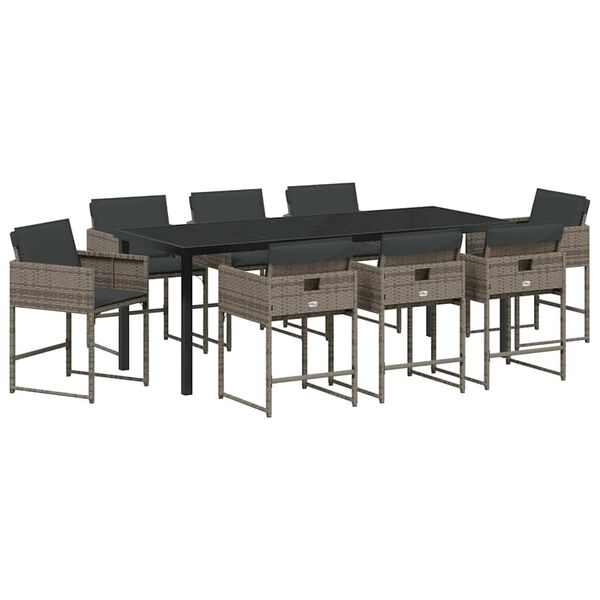 vidaXL Piharuokailu setti 9 pcs Harmaa polyrottinki