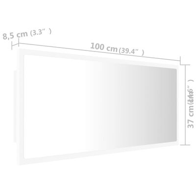vidaXL Kylpyhuonepeili LED valkoinen 100x8,5x37 cm akryyli