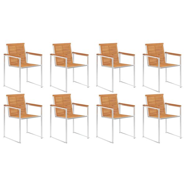 vidaXL Puutarhatuolit 8 kpl t&auml;ysi akasiapuu ja ruostumaton ter&auml;s