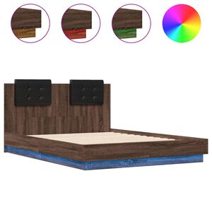 vidaXL S&auml;ngynrunko p&auml;&auml;dyll&auml; ja LED-valoilla ruskea tammi 135x190 cm