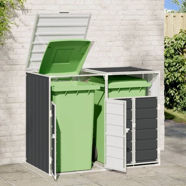 vidaXL Wheelie Bin S&auml;ilytys Double Bins Antrasiitti 144x81x113cm Ter&auml;s