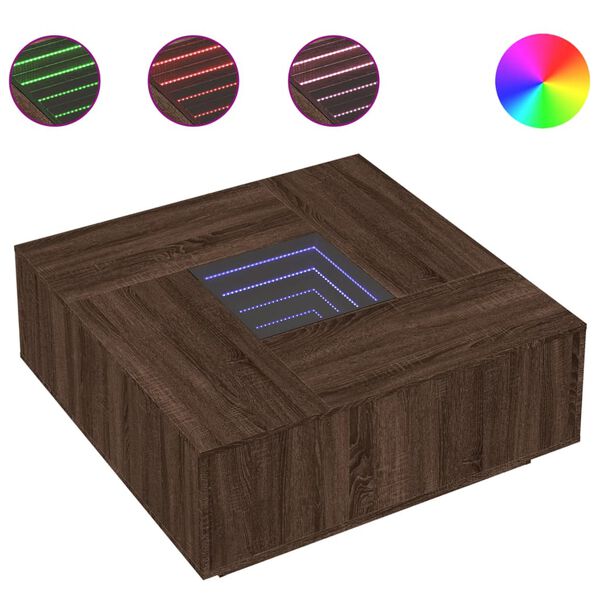 vidaXL sohvapöytä Infinity LED-valoilla ruskea tammi 100x100x40 cm