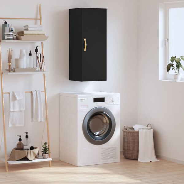 vidaXL Sein&auml;kiinnitett&auml;v&auml; kaappi musta 34,5x34x90 cm