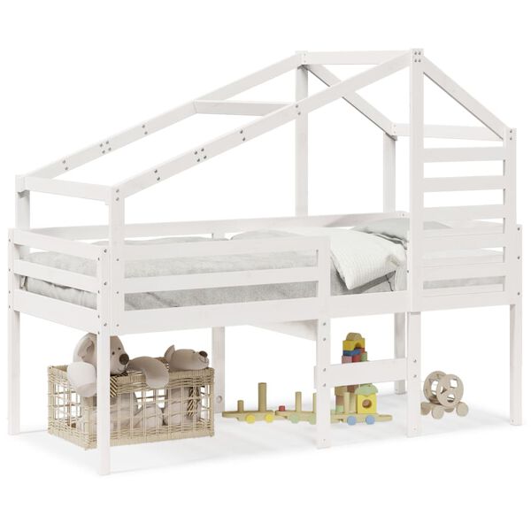 vidaXL Korotettu sänky katoksella valkoinen 90x200 cm täysi mänty