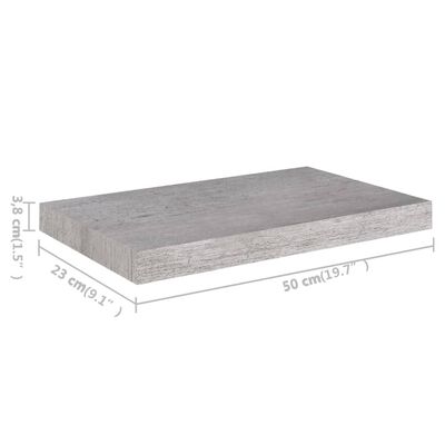 vidaXL Kelluvat seinähyllyt 2 kpl betoninharmaa 50x23x3,8 cm MDF