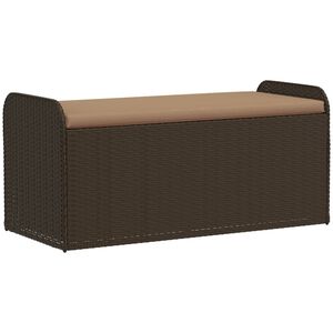 vidaXL S&auml;ilytyspenkki tyynyll&auml; ruskea polyrottinki 115x51x52 cm