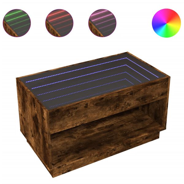 vidaXL sohvapöytä Infinity LED-valoilla savutammi 90x50x50 cm