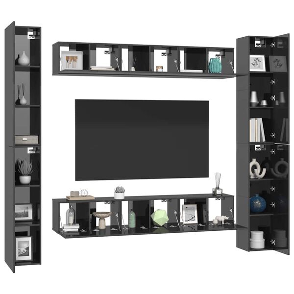 vidaXL 6-osainen TV-kaappisarja korkeakiilto harmaa lastulevy