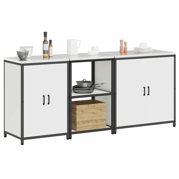 vidaXL Keitti&ouml;n s&auml;ilytyssarja 3 pcs Valkoinen Kylm&auml;valssattu ter&auml;s