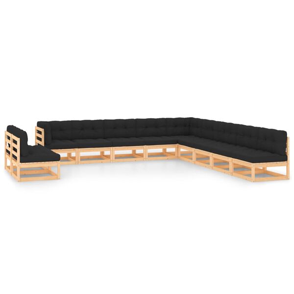 vidaXL 11-osainen Puutarhasohvasarja antrasiitti tyynyt täysi mänty