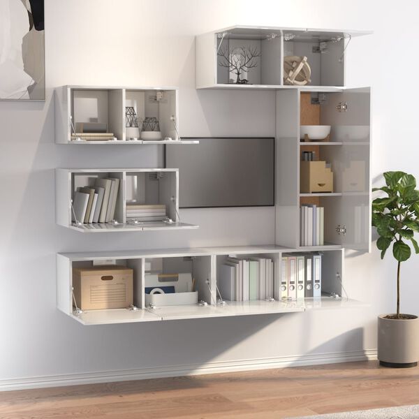 vidaXL 6-osainen TV-kaappisarja korkeakiilto valkoinen tekninen puu