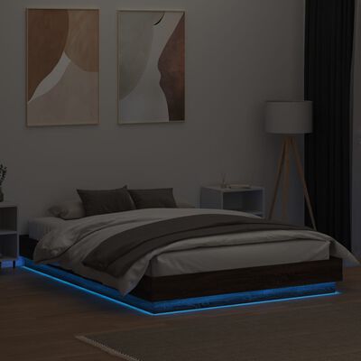 vidaXL Sängynrunko LED-valoilla ruskea tammi 150x200 cm