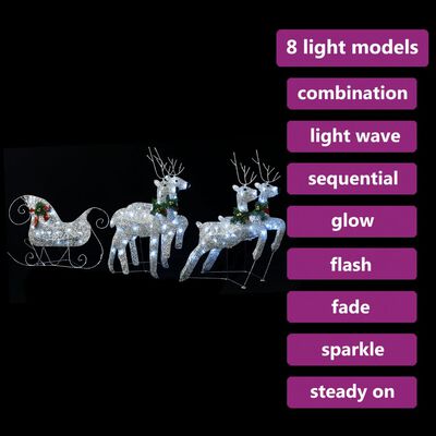 vidaXL Poro ja reki joulukoriste 100 LEDiä ulkokäyttöön hopea