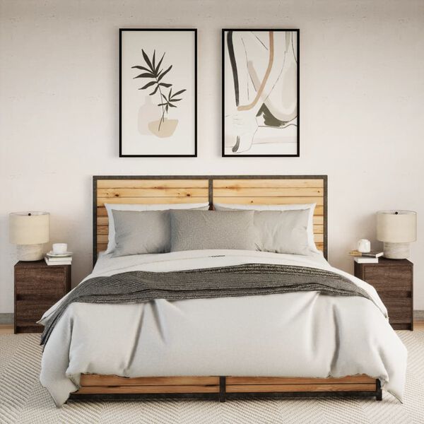 vidaXL Yöpöytä LED-valoilla 2 kpl ruskea tammi tekninen puu