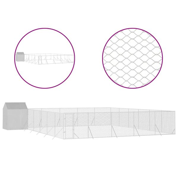 vidaXL Koiran ulkohäkki katolla hopea 12x12x2,5 m galvanoitu teräs